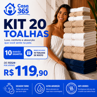 CloudSoft™ – Toalha Premium Algodão Turco | Kit 10 Banhão + 10 Rosto (BRINDE)
