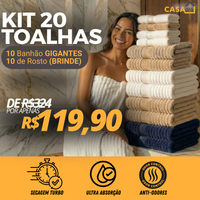 CloudSoft™ – Toalha Premium Algodão Turco | Kit 10 Banho + 10 Rosto (BRINDE)
